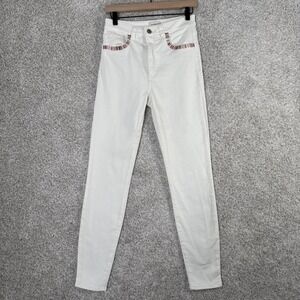 Naf Naf  Womens‎ Sz 8 Skinny White Denim Jeans With Embroidered Pocket Detail